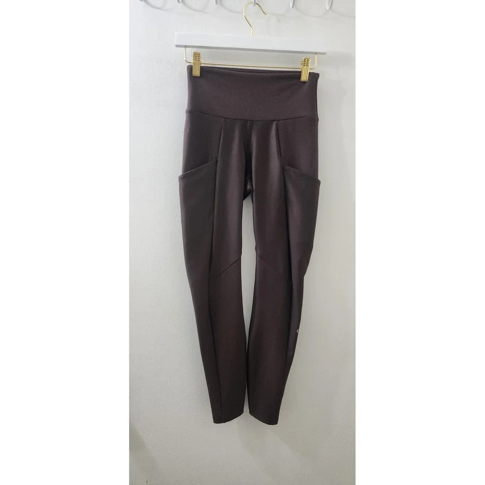 Alo Yoga High-Waist Cargo Leggings Espresso Brown Ribbed Pockets XS